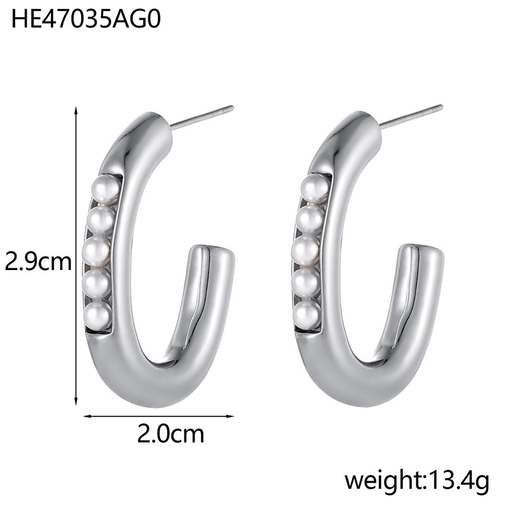 CARLIDANA Vintage and Unique Plain Ring Inlaid with Imitation Pearl Fashion Zircon Jewelry Titanium Steel Gold-plated Earrings