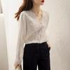 Embroidery Flower Lace Women's Embossed Embroidered Refreshing Ramie Shirt Long Sleeves