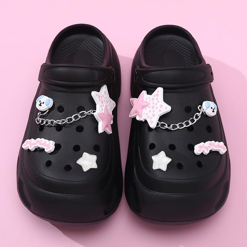 

Женские босоножки на толстой подошве, увеличивающие рост: Милые, нескользящие, дышащие, дезодорирующие летние тапочки 40-41 чёрный