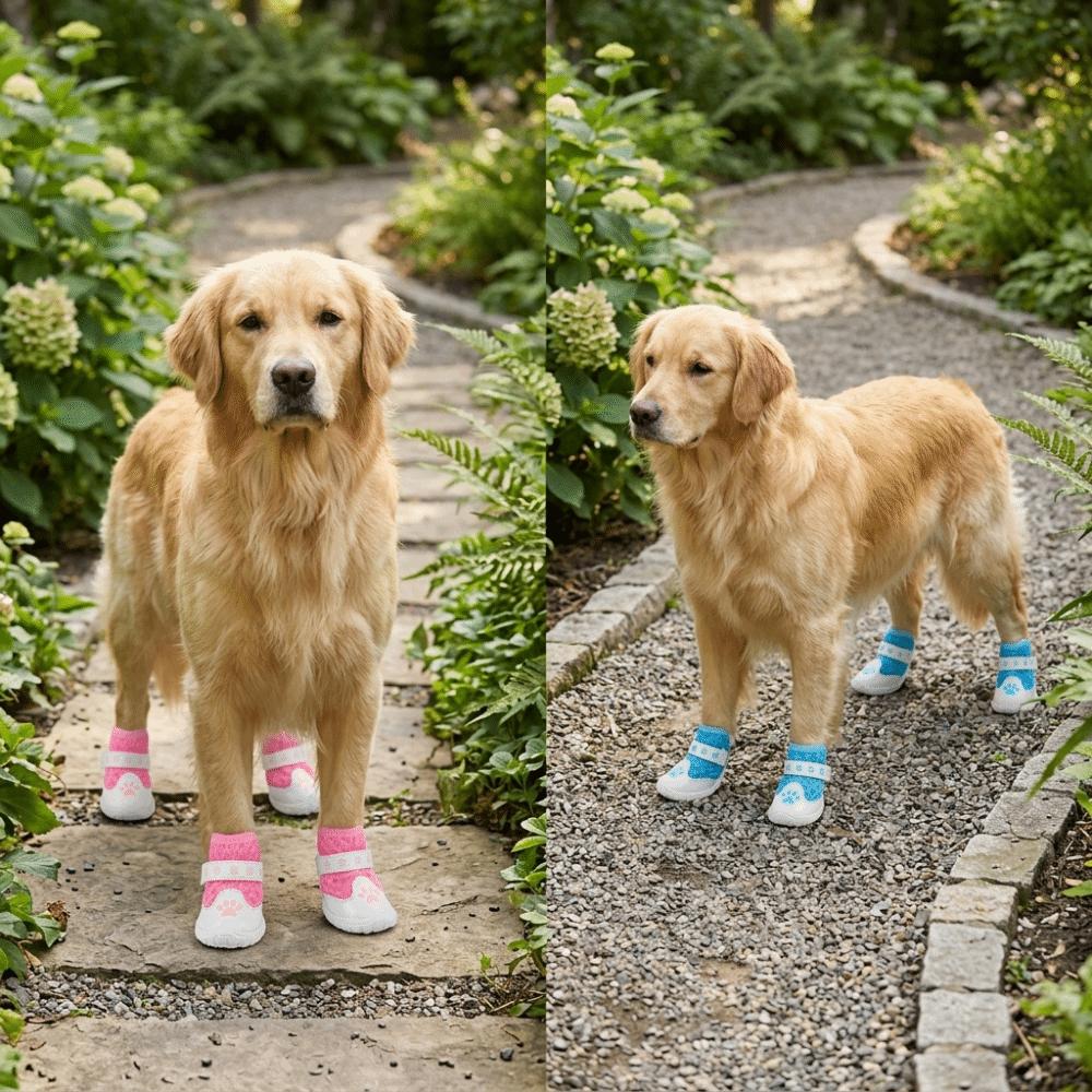 4 peças Botinhas de Malha Leves para Cães Sola Resistente Antiderrapante Meias para Cães Protetor de Piso de Casa