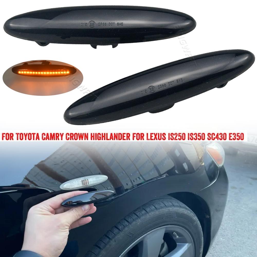 2x For Toyota Highlander Kluger GSU 4 2007-2013 Dynamic Led Side Marker Turn Signal Lights Indicator Lamps Dynamic Smoked Type