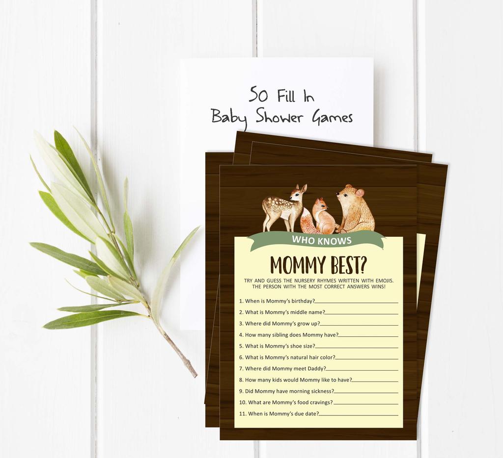 Inkdotpot Gender Neutral Who Knows Mommy BestA  Baby Shower GameA  Cards-FunA  Activity Cards Set Of 50A  Jungle Animals Party