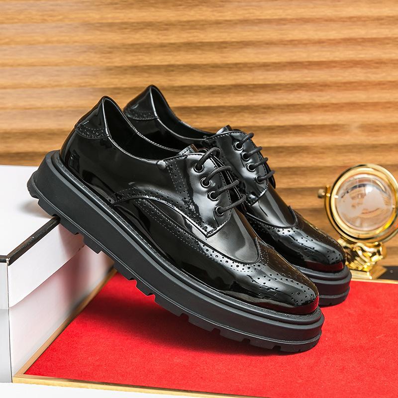 

New leather shoes business dress men s shoes British glossy leather shoes heightening casual platform shoes fringed loafers 38