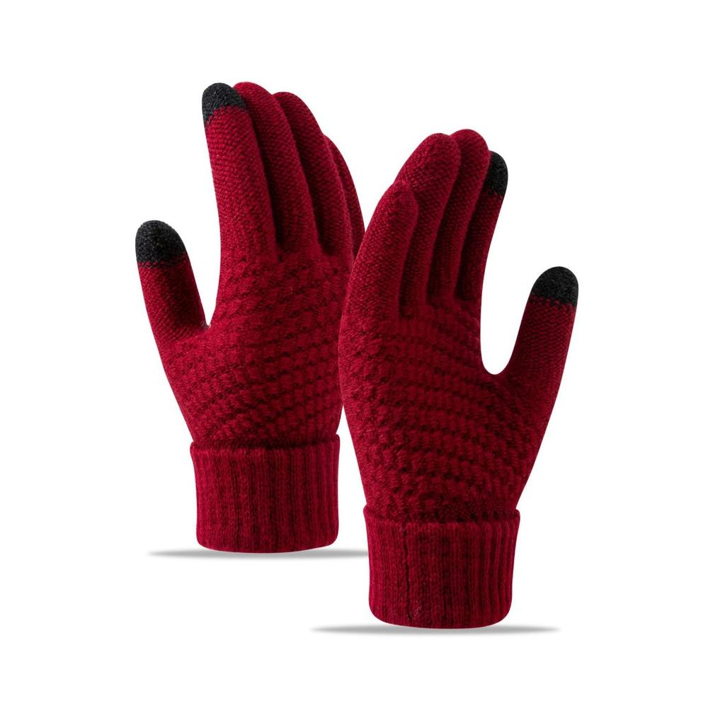 Touch Screen Gloves for Winter Warmth, Knitted with Thick Velvet, Windproof, Cycling, Men's and Women's Cold Resistant, Woolen, Simple Gloves