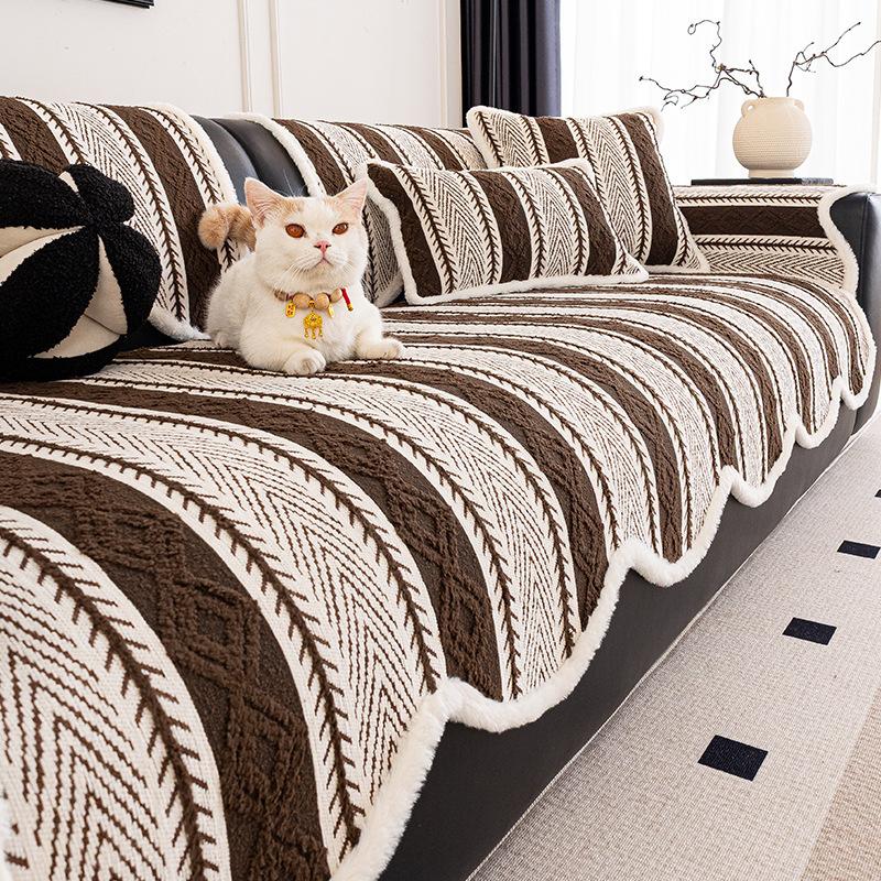 Gemütliches Dickes Chenille Jacquard Sofakissen Neu Vier Jahreszeiten Rutschfeste Ecksofa Bezüge Französisch Warm Kratzfest Armlehnenhandtuch