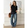 Women Crew Neck Loose Short Sleeve Lace Hem Splicing Casual Oversized T Shirt