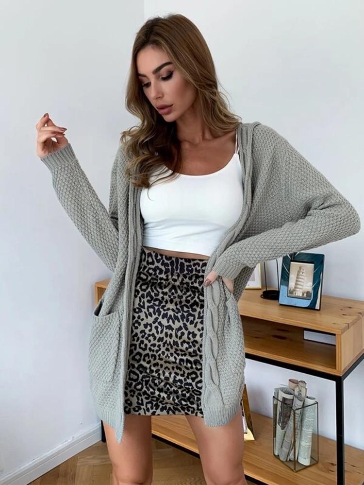 Damen Casual Kapuzen-Cardigan-Pullover - Mittellang, Grobstrick, Winter 2025