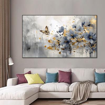 Abstraktes Weißes Grau Blumen Leinwandgemälde Nordische Wandkunst Bilder Neuer Stil Schmetterling Blume Poster und Drucke für Wohnzimmer Heimdekor Kein Rahmen
