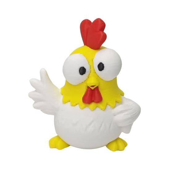 Finely Layered 3D Print Printed Cartoon Rooster Figurine, Mini Desktop Big-Eyed Small Sculpture Ornament, Funny Cute Emoticon Animal Sculpture,