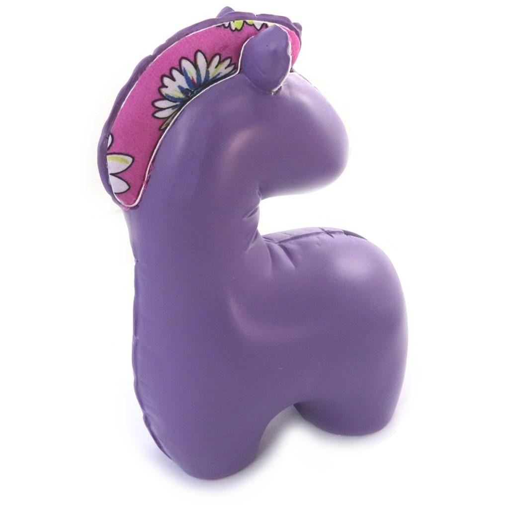 Les Trésors De Lily [N0899] - Resin Piggy Bank 'Passion Chevaux' Purple - 20x14x9 Cm