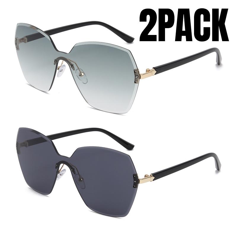 2PACK New Retro Women Sunglasses Gradient Frameless Trendy Design Shades Fashion High End Man One Piece Glasses Outdoor Sunnies
