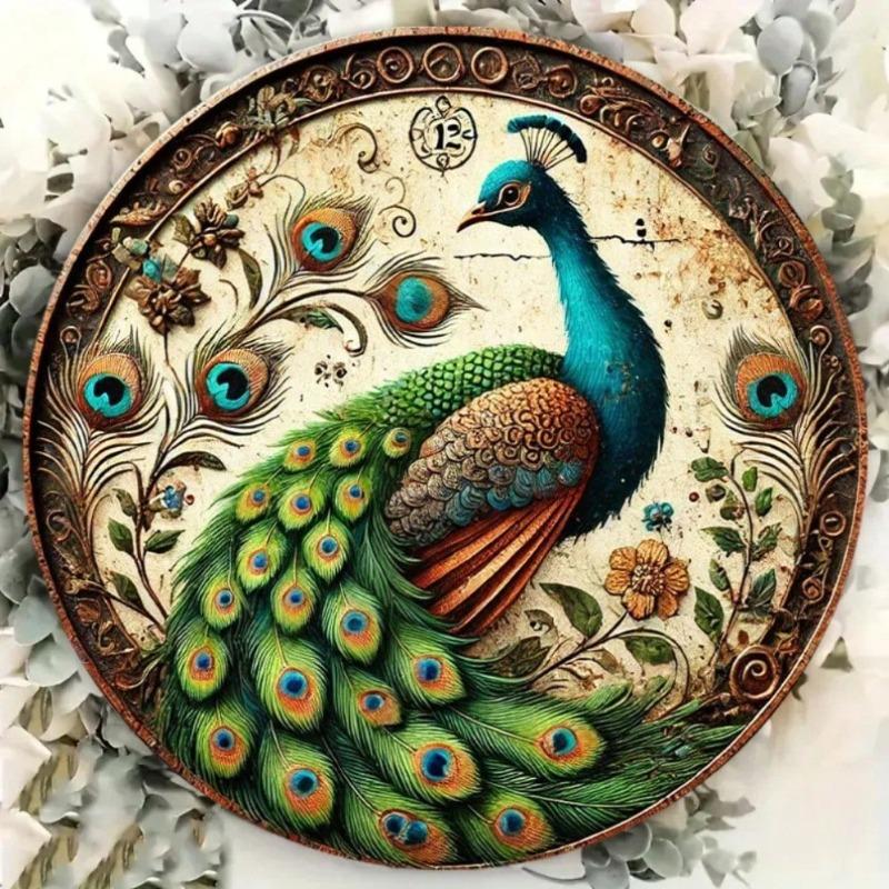 Vintage Peacock Wall Art Decor Blue Green Metal Painting Elegant Home Gift