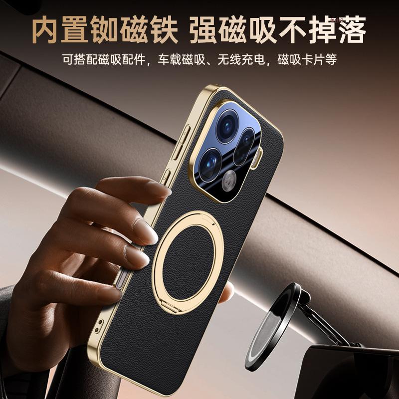 Applicable oppofindx9pro mobile phone case rotating bracket magnetic suction FindX9por electroplating anti-drop lens leather case