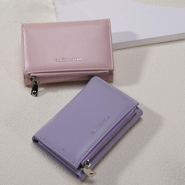 Women Wallet PU Leather 3-Fold Purse Portable Triple Fold Short Wallets Solid Color Coin Purse Multi-slot Card Holder Women