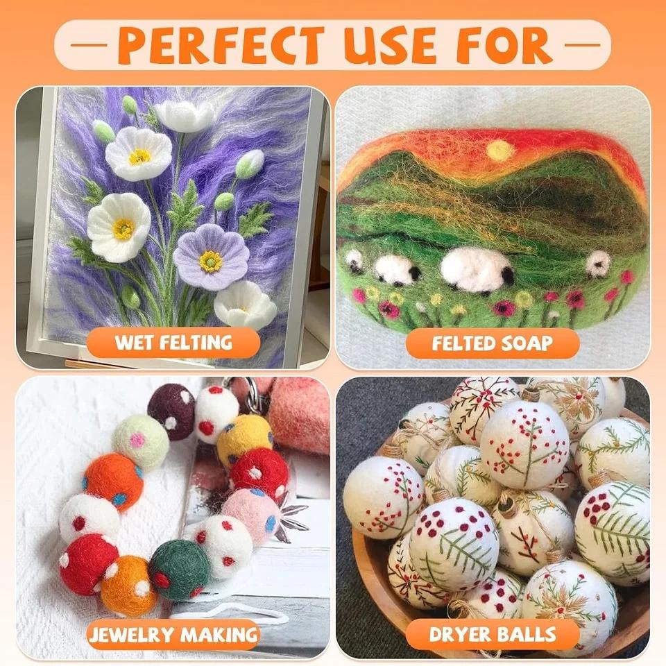 Wool Felt Kit,Colored Wool Strands,Hand Needle Felting Supplies DIY Craft Materials,Sheep Wool Blanket Making Set(random color)