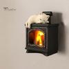 Mini Night Light Magnet Sleeping Cat Fireplace Refrigerator Magnet, LED Light-up Kitten Fridge Magnetic Decoration 3D Decorative for Home Kitchen