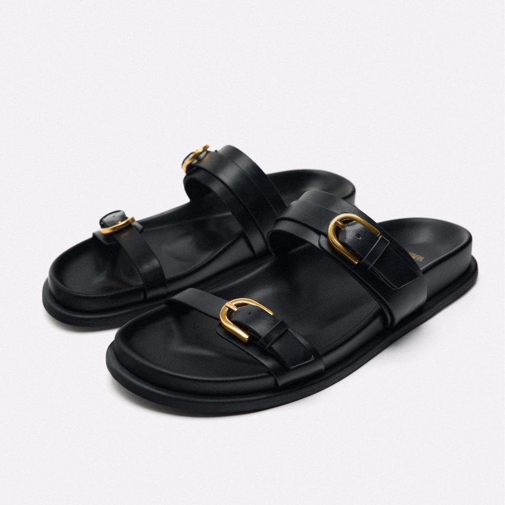 Damen Klassisches Schnallendesign Freizeit Dicksohlige Hausschuhe Damen Strandschuhe Offene Zehen Flache Schuhe Modische Damen Sandalen
