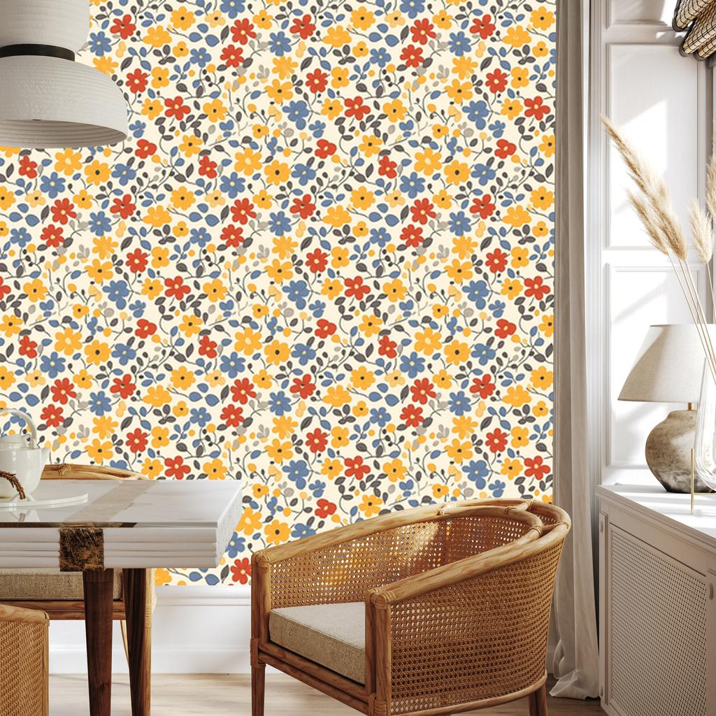 Cottagecore Flowers Wallpaper Cream and Beige for Living Room and Bedroom 50x1000