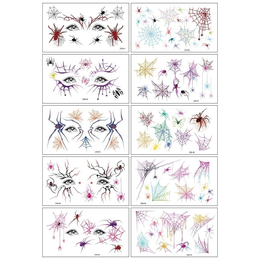 10 Pcs Waterproof Halloween Spider Tattoo Colored Body Tattoo Stickers Party Supplies