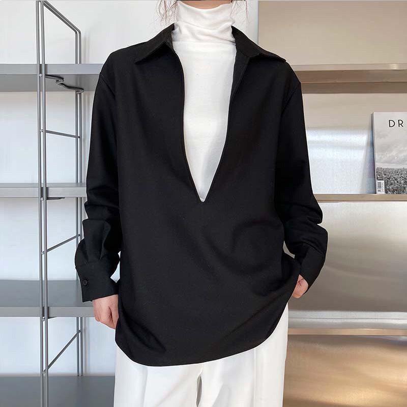 

Женская рубашка с V-образным вырезом в ретро-стиле Гонконга и вельветовая куртка - с длинным рукавом, мода весна-осень. XS - Up to 70 jin чёрный