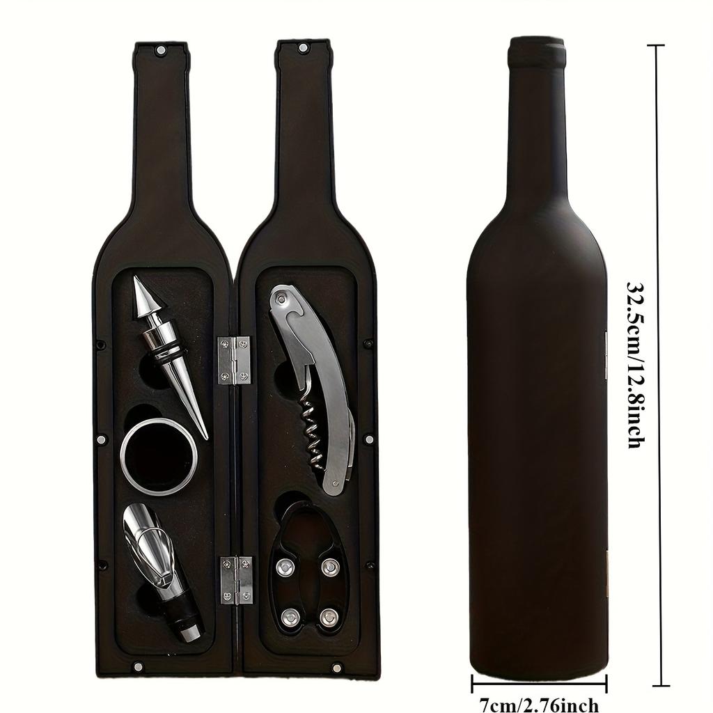 5-piece Set, Wine Accessories Gift Set - Bottle Opener Kit,  Wine Pourer and Stopper, Packaged In A Novel Bottle Shaped Box - Valentine's Day Gift