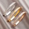Women Fade Resistant Titanium Steel Mother Of Pearl Inlaid Diamond Luxury Fashion Bangle