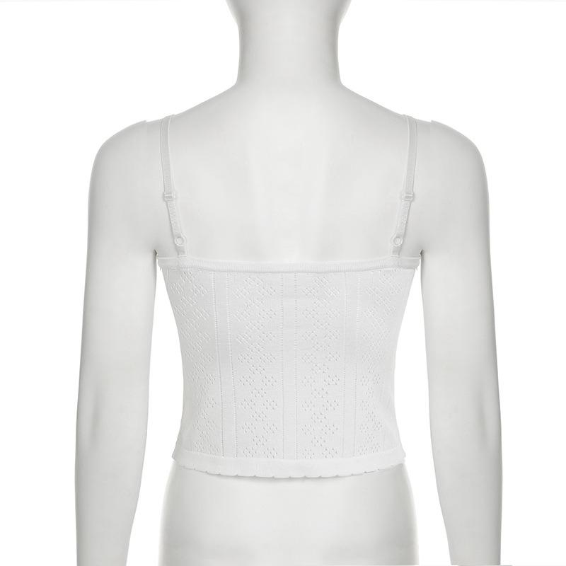 Women's Hollow Wearing Rope with Light Wool Woven Halter Spice Sexy Contrast Color Waist Vest Top