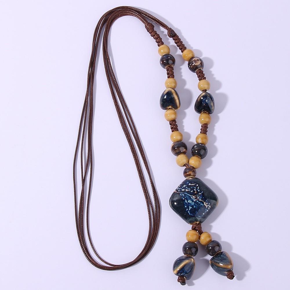 JMXD - Универсальное Винтажное Литературное Керамическое Ожерелье Женская Бохо Длинная Геометрическая Цепочка для Свитера Простой Аксессуар с Характером тёмно-синий