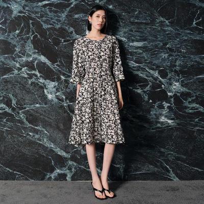 Sancai 100% Cotton Floral A-Line Midi Dress