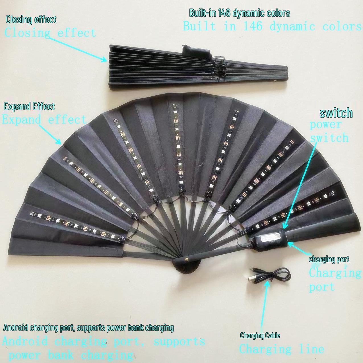 

LED Color-Changing Folding Fan - Nightclub, Bar & Stage Performance Prop 10-inch