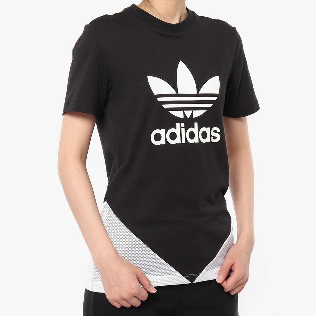 Adidas Logo Color Block Knitted Breathable Sweat-Absorbing Round Neck Short Sleeve T-Shirt Women T-Shirt Black CY7367