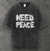 Mens Need Peace Graphic Oversized Cotton T Shirt Washed Black Opium Style S-4XL
