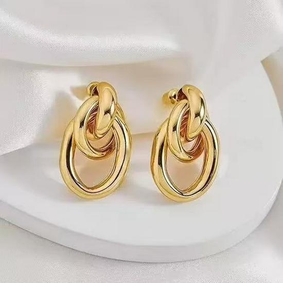 Gold-Tone Geometric Twist Earrings: Fashionable and Versatile Multi-Layer Braided Earrings for Women.