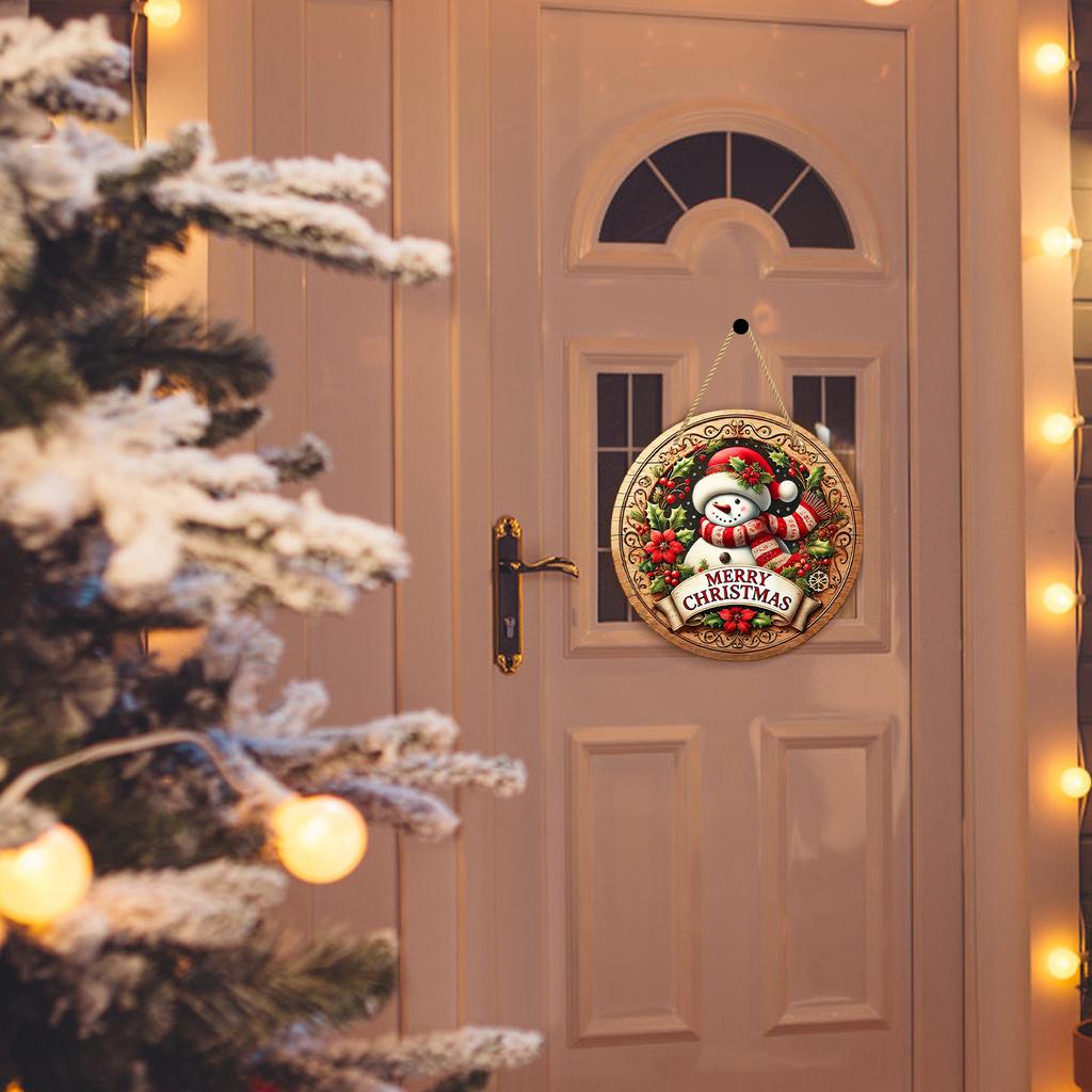 Christmas Wooden Hanging Sign with and Snowman - Holiday Door Decoration Ornament for Home
