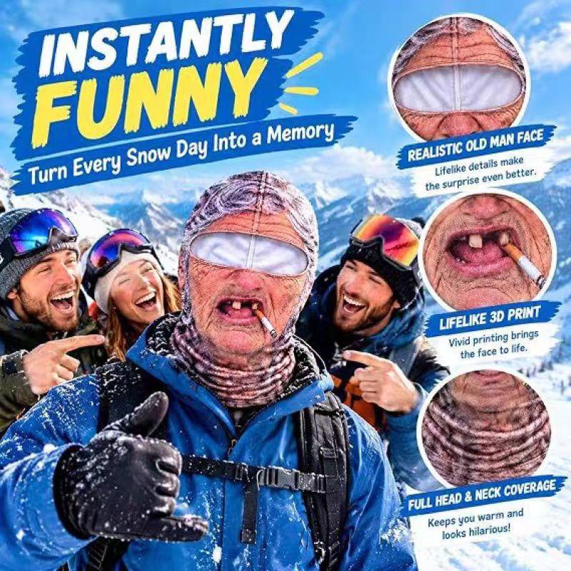 New Funny Realistic Face Ski Mask,Old Man Ski Mask Funny Realistic Face Balaclava,Novelty Winter Face Cover for Skiing Parties