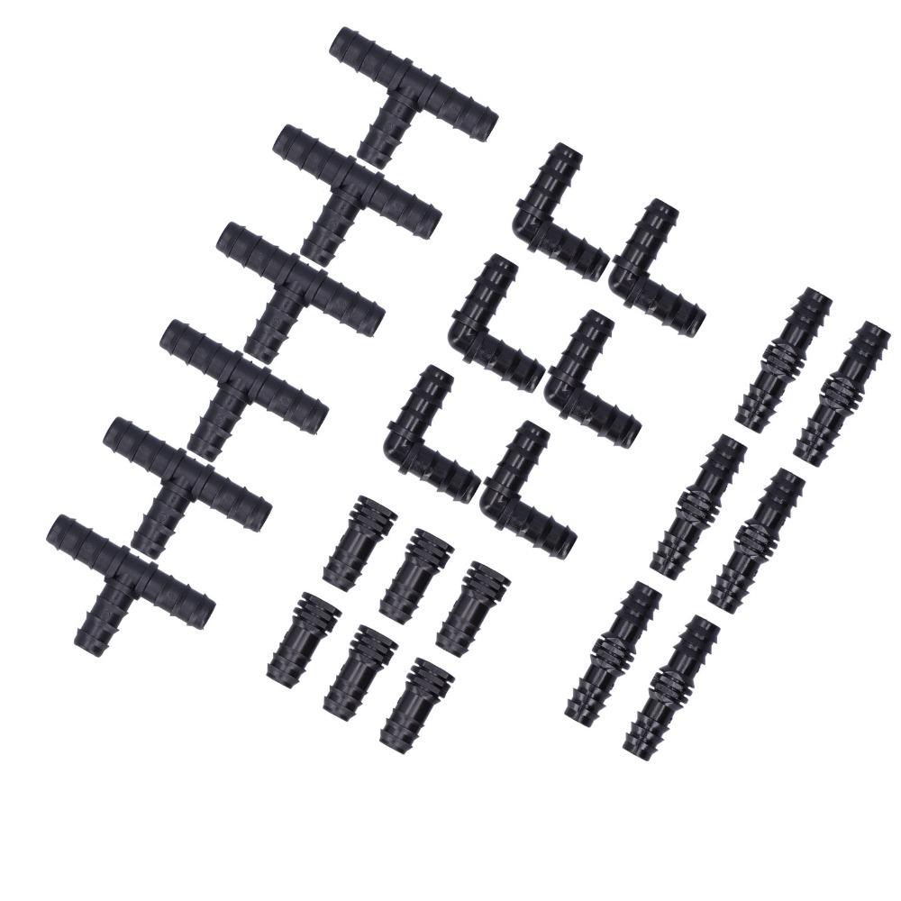 24Pcs Black Watering System ABS Barbed Connector Durable Irrigation Accessory  Patio Irrigation