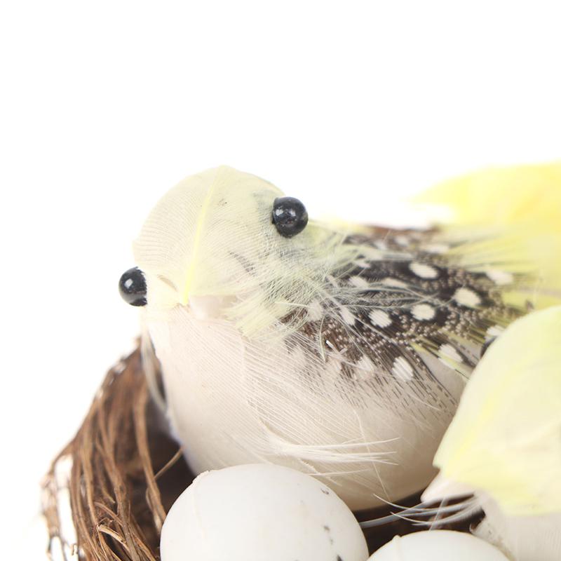 1 Set künstliche gefiederte Vögel und Nest und Eier, kreative Bastel-Vogelskulptur