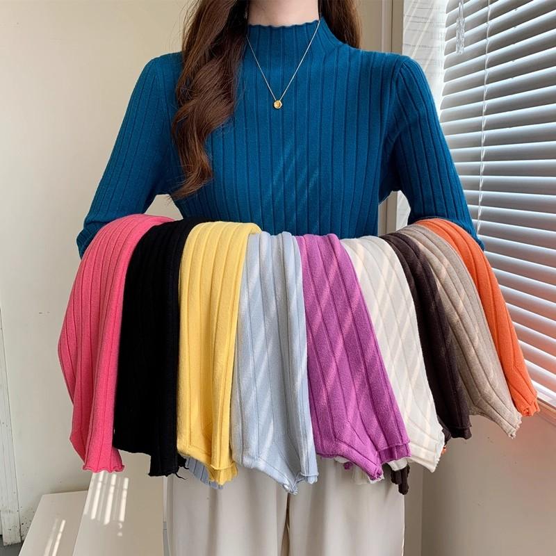 spring autumn Half turtleneck inner sweater women's bottoming shirt foreign style mid-neck slim long-sleeve knitted sweater tops