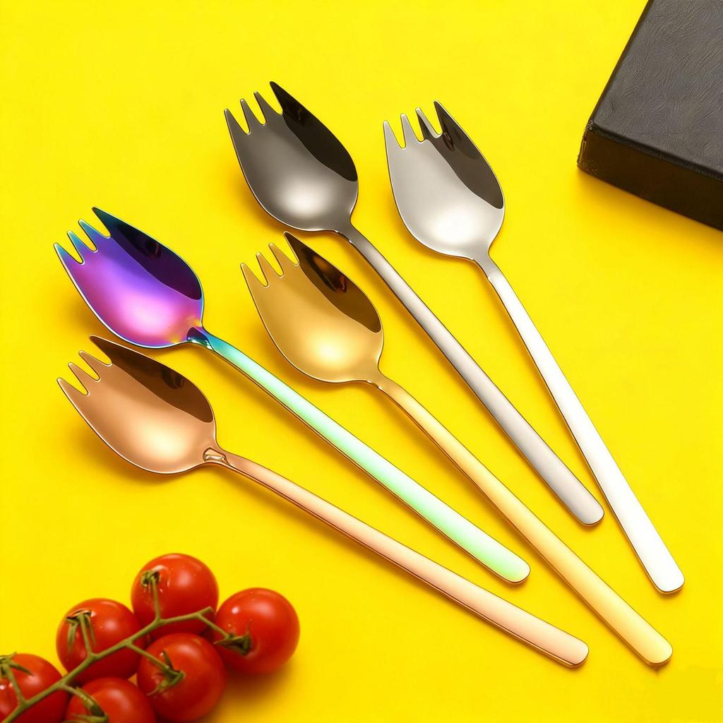 304 Stainless Steel Dual-Use Western Salad Spoon with Long Handle
