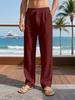 Crazy Muscle Men's Linen Trousers Breathable Straight Loose Drawstring Strap Pants Multi-Color Optional Jogging Pants