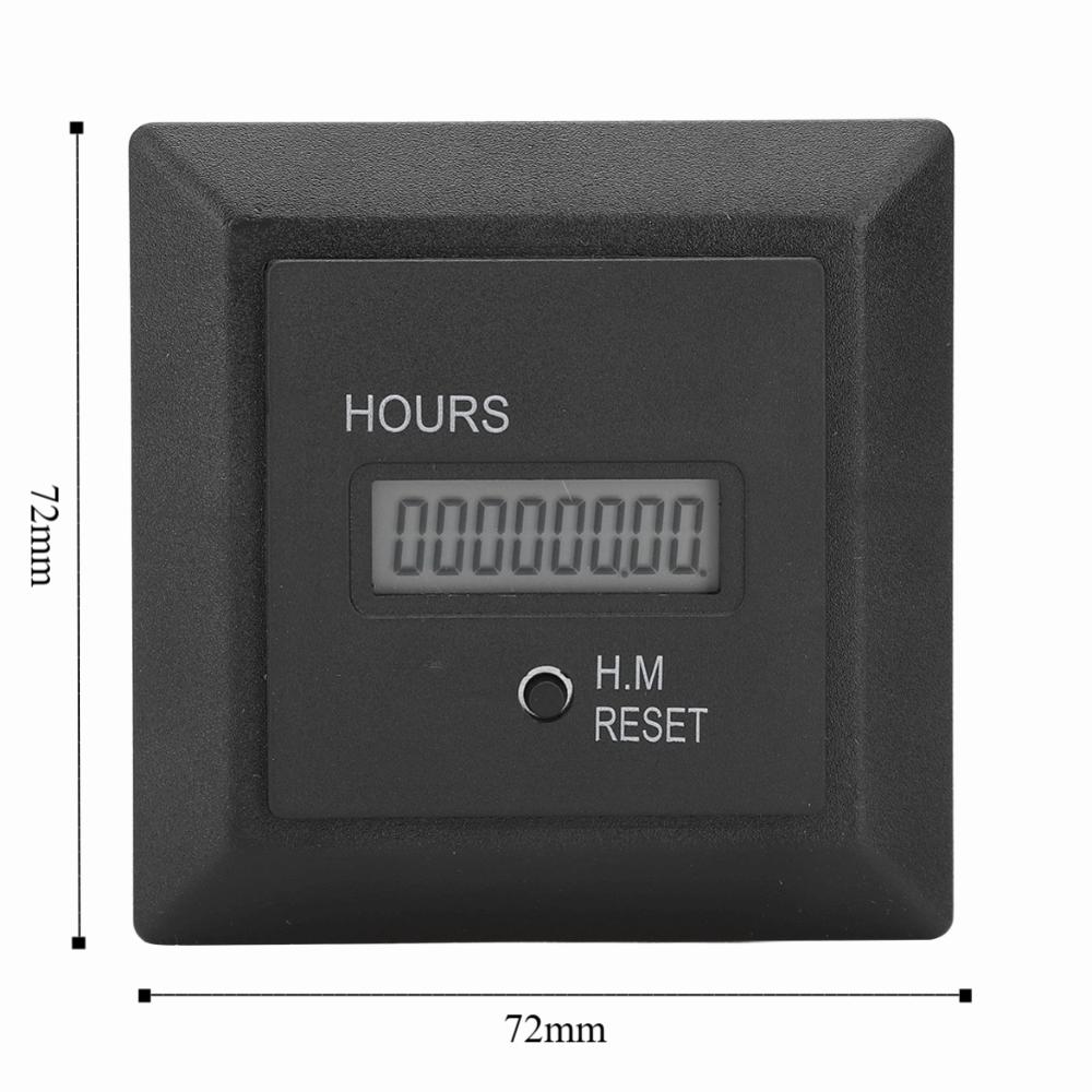 AC 100-240V Digital Display Hour Meter 0 To 999999 Hours 59 Minutes 50/60HZ Hour Timer 72 X 72mm ABS Material