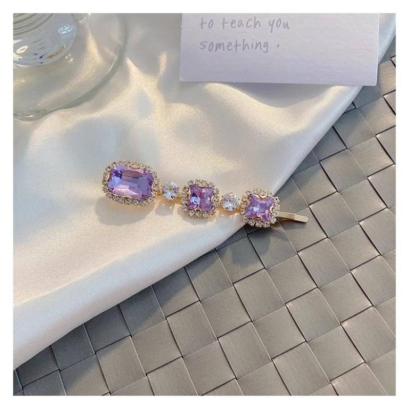 New Women Girls Luxury Purple Crystal Barrettes Sweet Hair Ornament Clips Elegant Hairpins Headband Fashion Hair Accessories