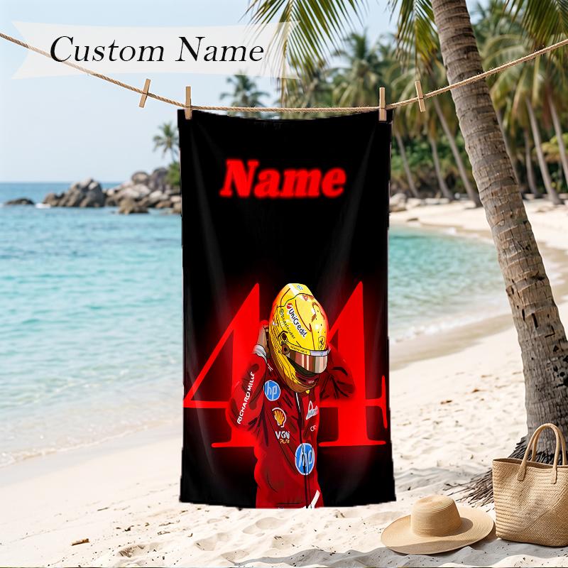 Lewis Hamilton Custom Name Printed Beach Towel Personalized Soft Towel For Swimming Beach Travel