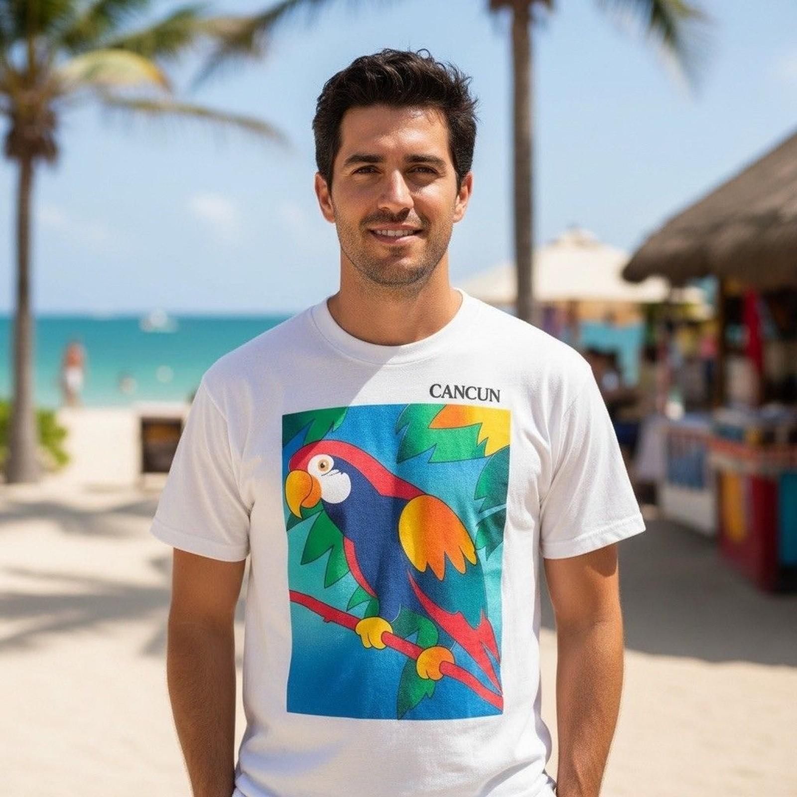 Cancun Mexico Parrot Graphic T-Shirt Men s XL White Short Sleeve Crewneck XL