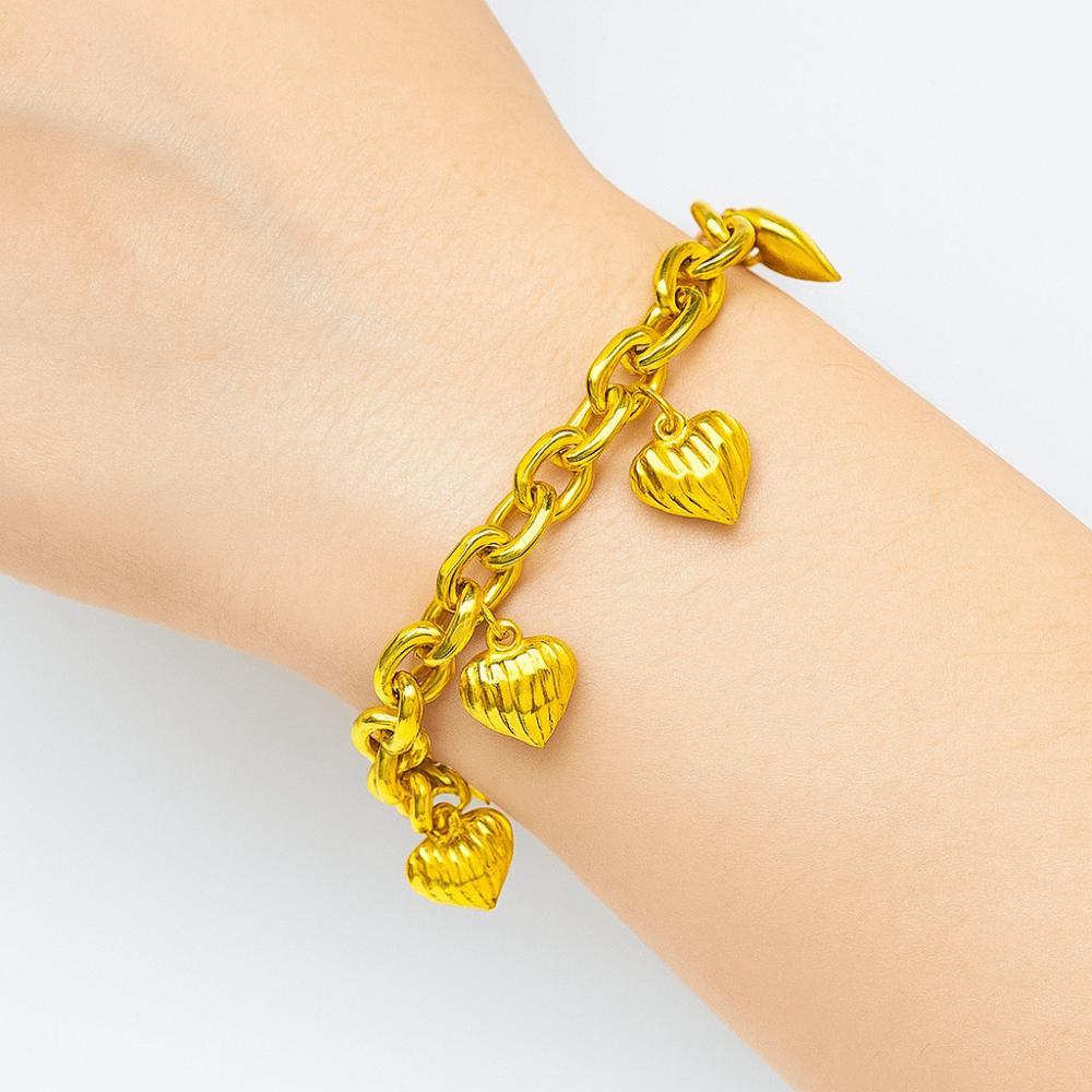 Brass Hollow Peach Heart Bracelet Handmade Wedding Charm Bangle  Female Lady Girl