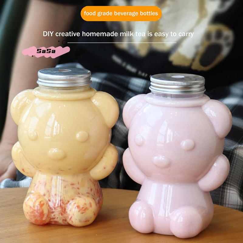 700ml Big Head Bear Transparent Plastic Juice Bottle Sealed Cup for Juices Smoothies Milk And Homemade Drinks