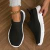 Women's Breathable Knit Sneakers, Casual Slip On Outdoor Shoes, Lightweight Low Top Trainers Plus Size