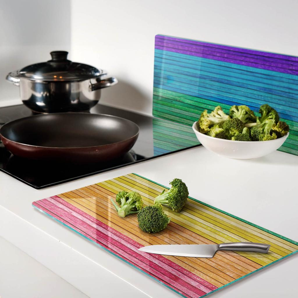 Decorative Glass Kitchen Cutting Boards Colorful Stripes 2X30X52 Cm