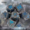 7 Pcs Black Blue Metal Dice Solid Metal Polyhedral Dice Set Suitable for Role-Playing RPG    Board Game Card Game