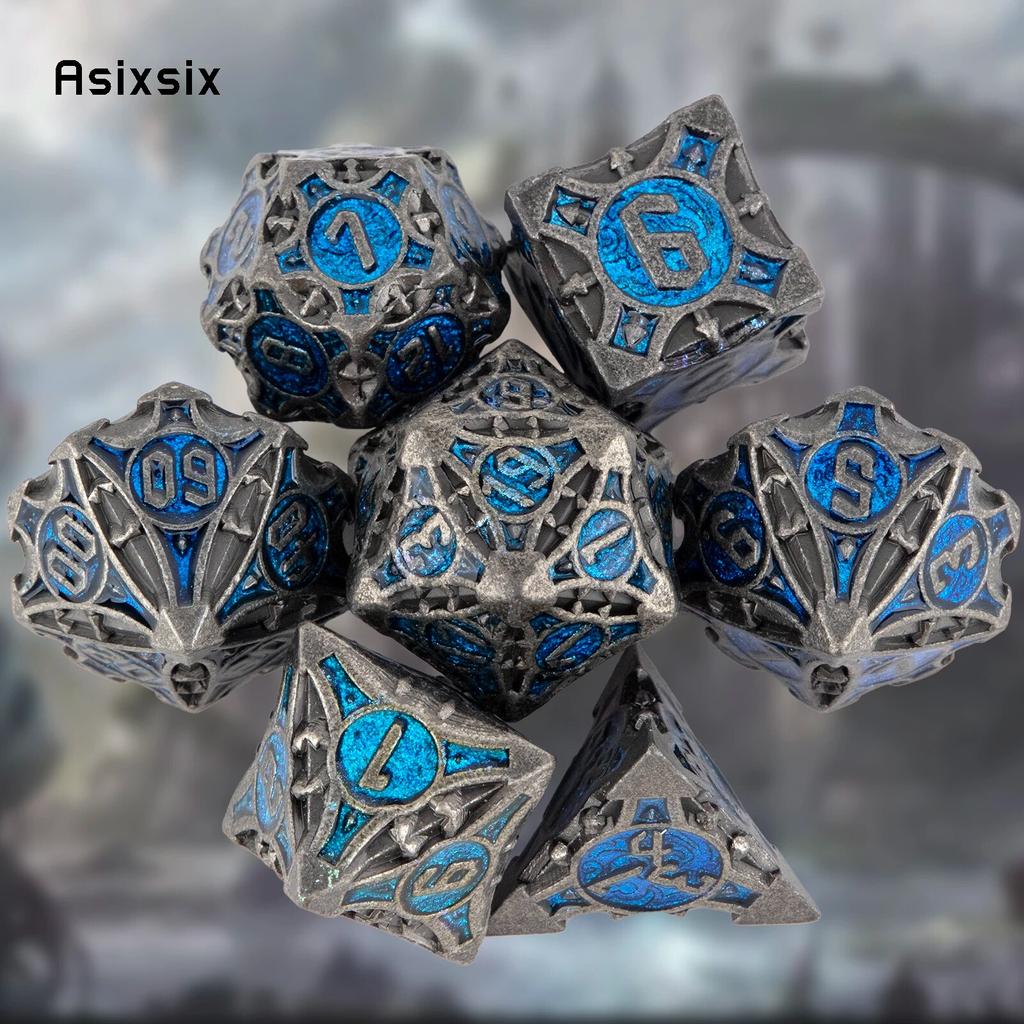 7 Pcs Black Blue Metal Dice Solid Metal Polyhedral Dice Set Suitable for Role-Playing RPG    Board Game Card Game